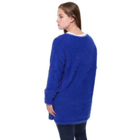 WOMENS ELECTRIC BLUE OVERSIZED FUZZY SWEATER - OS - Picture 2 of 7